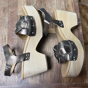 Kork-ease gold braided leather clog heeled sandals